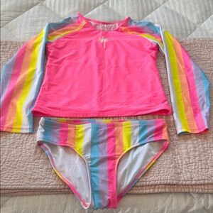 Girls sun protection swim long sleeve  top and bikini bottom